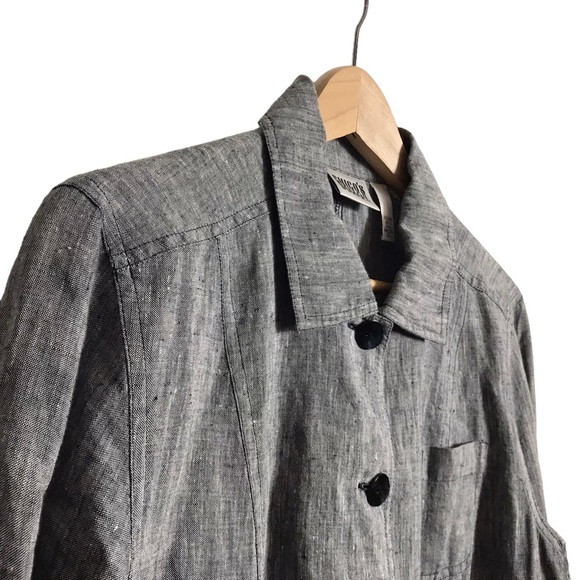 Chico’s Design Medium/US 8 100% Linen GrayJacket Top Pockets - Picture 3 of 8